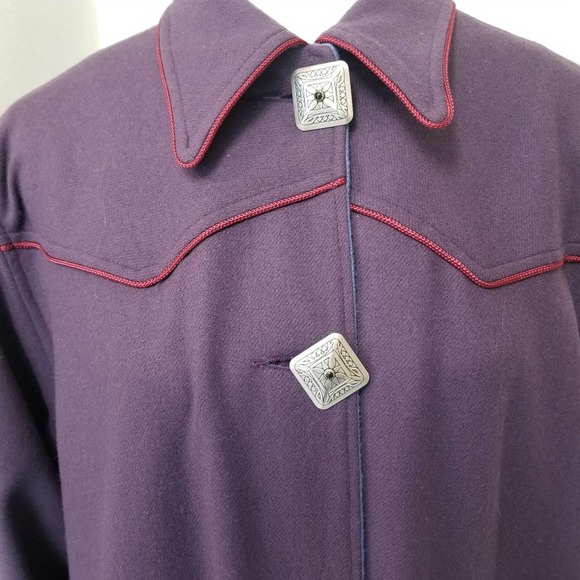 Wool Purple Duster Coat Silver Concho Buttons Accent - Picture 7 of 11